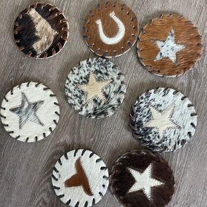 8 Cowhide drink coasters